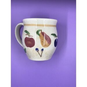 1 Longaberger Fruit Medley Pottery Thick Coffee Mug Pear USA Apple